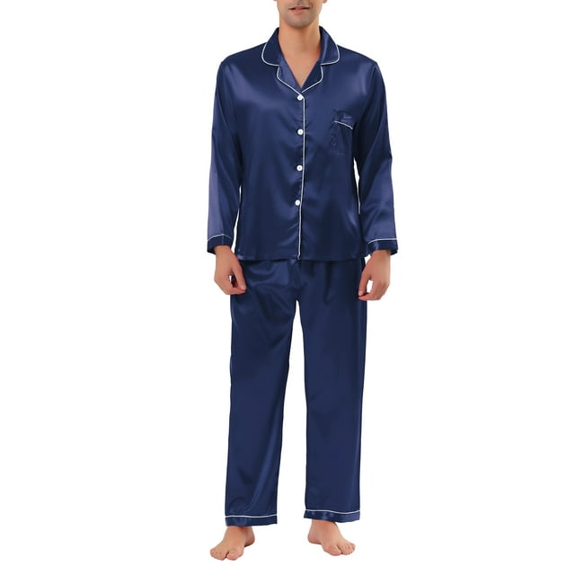 Lars Amadeus Mens Satin Pajama Sets Long Sleeves Button Down Sleepwear