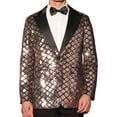 thumbnail image 1 of INSPIRE CHIC Men's Blazers Formal Tuxedo Peak Lapel One Button Glitter Argyle Sequin Blazers L Champagne, 1 of 5