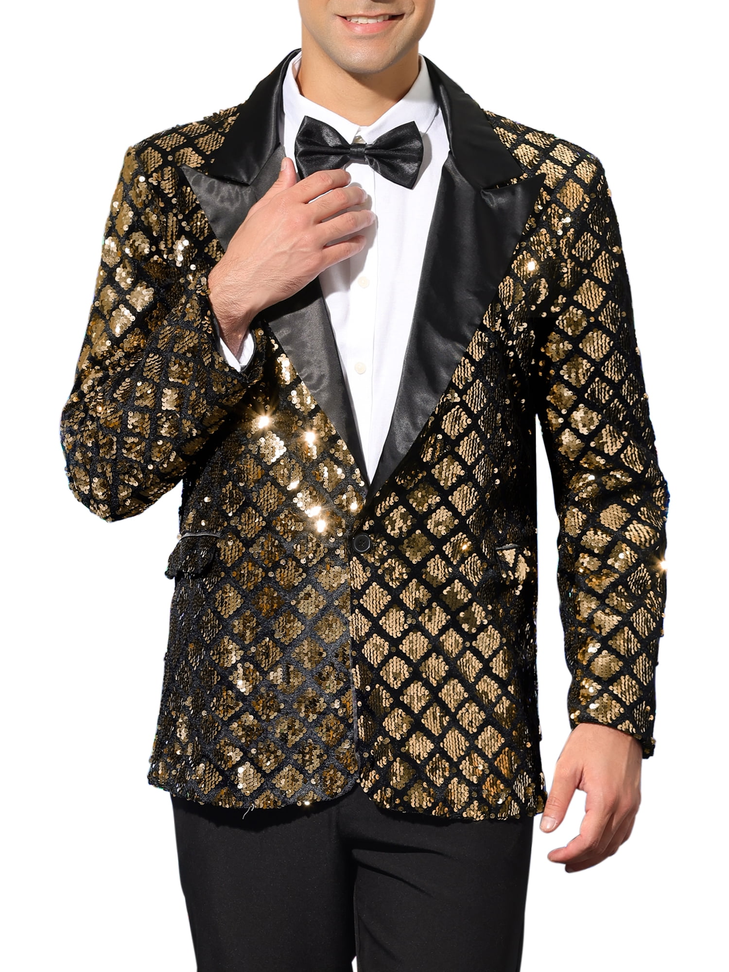 Lars Amadeus Men's Sequin Blazer Tuxedo Prom Glitter Sports Coat Suit  Jacket 