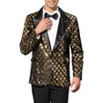 thumbnail image 1 of INSPIRE CHIC Men's Blazers Formal Tuxedo Peak Lapel One Button Glitter Argyle Sequin Blazers M Golden, 1 of 7