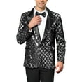 thumbnail image 1 of INSPIRE CHIC Men's Blazers Formal Tuxedo Peak Lapel One Button Glitter Argyle Sequin Blazers S Silver, 1 of 7