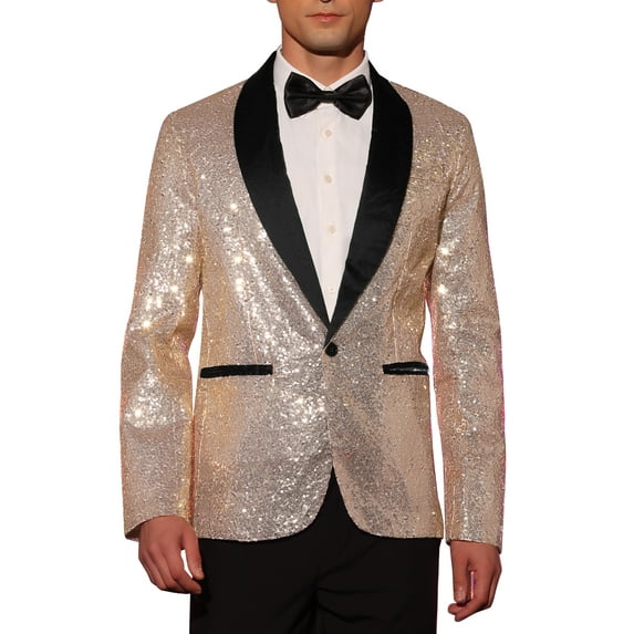 Lars Amadeus Men's Sequin Sport Coats Shawl Lapel One Button Wedding Shiny Blazer