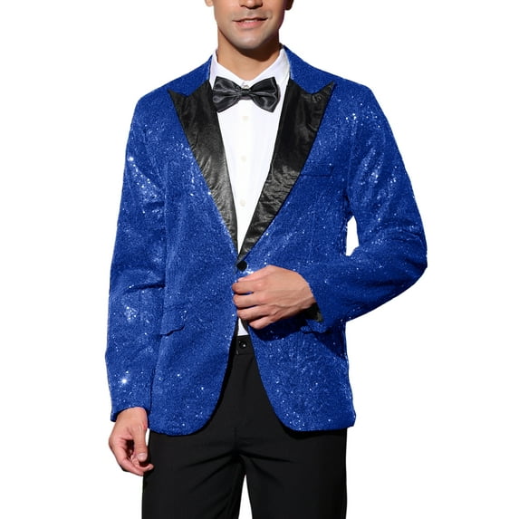 INSPIRE CHIC Men's Sequin Suit Jacket Sparkly Party Show Glitter Sports Coat