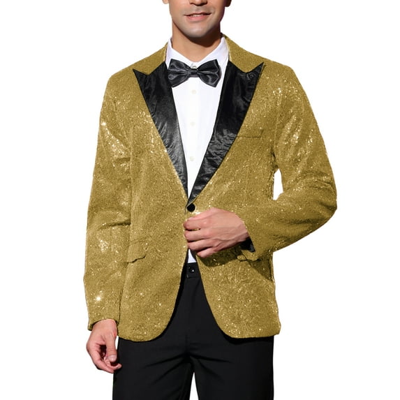 INSPIRE CHIC Men's Sequin Suit Jacket Sparkly Party Show Glitter Sports Coat