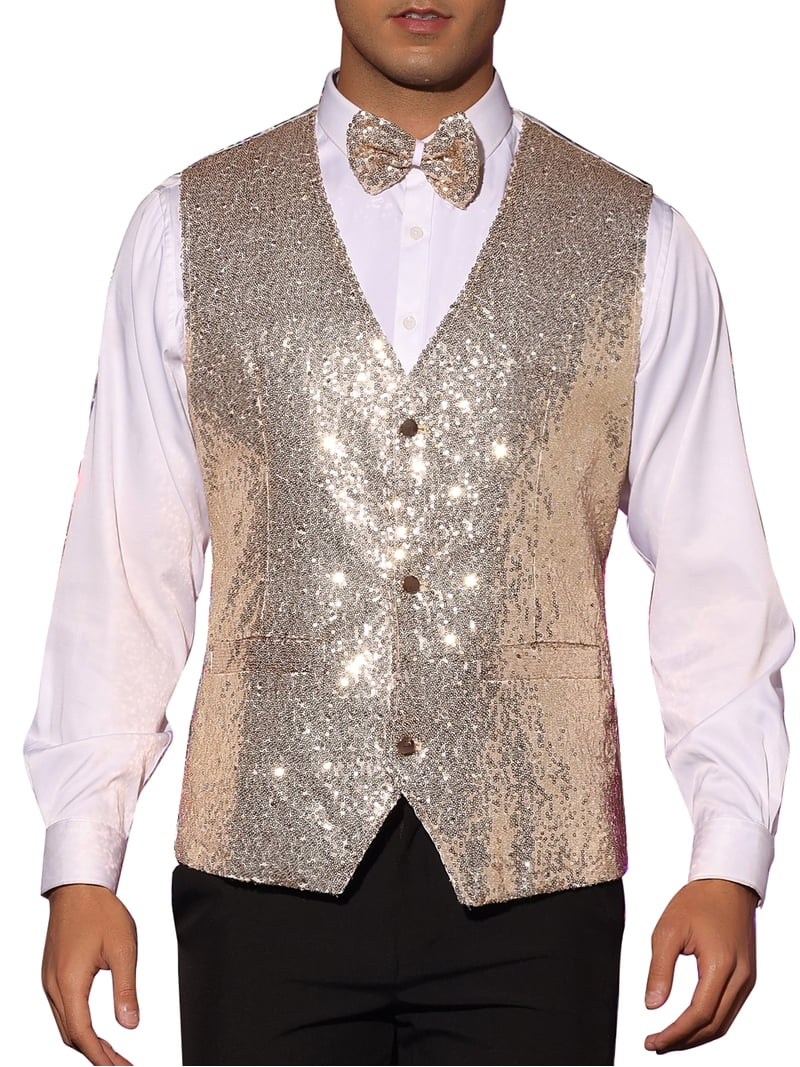 mens gold dress vest Men's Gold Satin Vest with Neck Tie 3XL / Gold