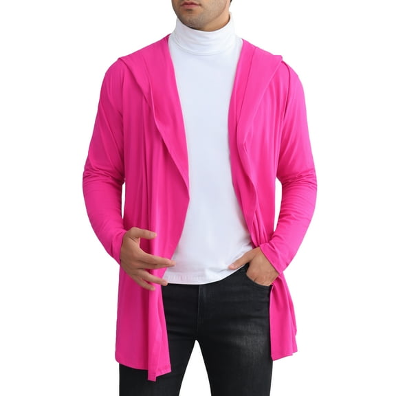 INSPIRE CHIC Men's Shawl Collar Drape Open Front Long Sleeves Hooded Cardigan M Rose Red