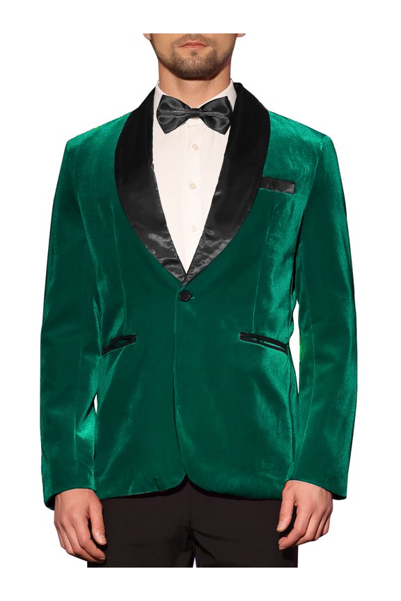 Men's Shawl Lapel Blazer One Button Slim Fit Wedding Velvet Tuxedo Suit Jacket M Deep Green