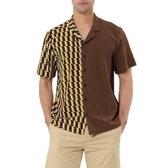 Lars Amadeus Men's Shirt Short Sleeve Button Down Striped Summer Shirt