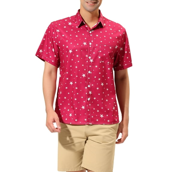 Lars Amadeus Men's Shirts Button Down Short Sleeves Star Print Summer Shirts
