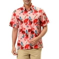 thumbnail image 1 of INSPIRE CHIC Men's Shirts Short Sleeve Floral Print Button Up Point Collar Hawaiian Shirt 50 Pink Red, 1 of 6