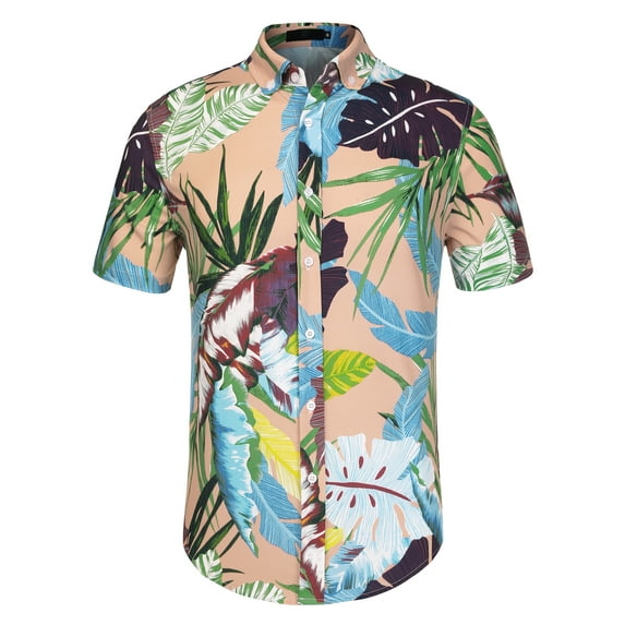 INSPIRE CHIC Men's Shirts Short Sleeve Floral Print Point Collar Hawaiian Shirt