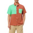 thumbnail image 1 of INSPIRE CHIC Men's Shirts Short Sleeve Summer Cotton Patchwork Button Down Shirts XL Orange Green, 1 of 6