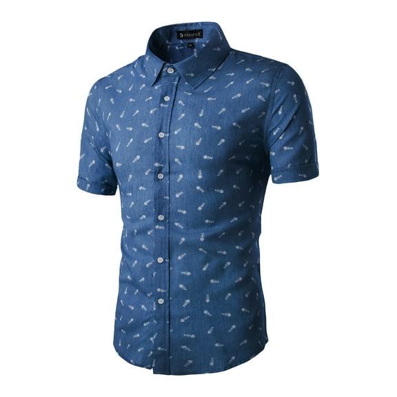 INSPIRE CHIC Men's Shirt Floral Printed Short Sleeve Button Down Shirt 46 Navy Blue