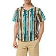 thumbnail image 1 of INSPIRE CHIC Men's Short Sleeve Button Down Stripes Color Block Printed Shirts M Blue Brown, 1 of 6