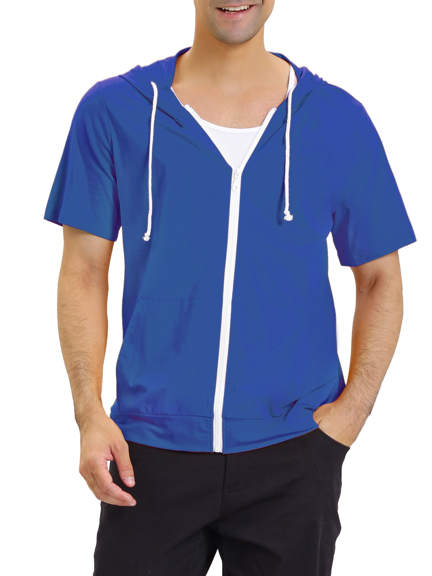 Lars Amadeus Men's Father's Day Gift Short Sleeve Hoodie Solid Color