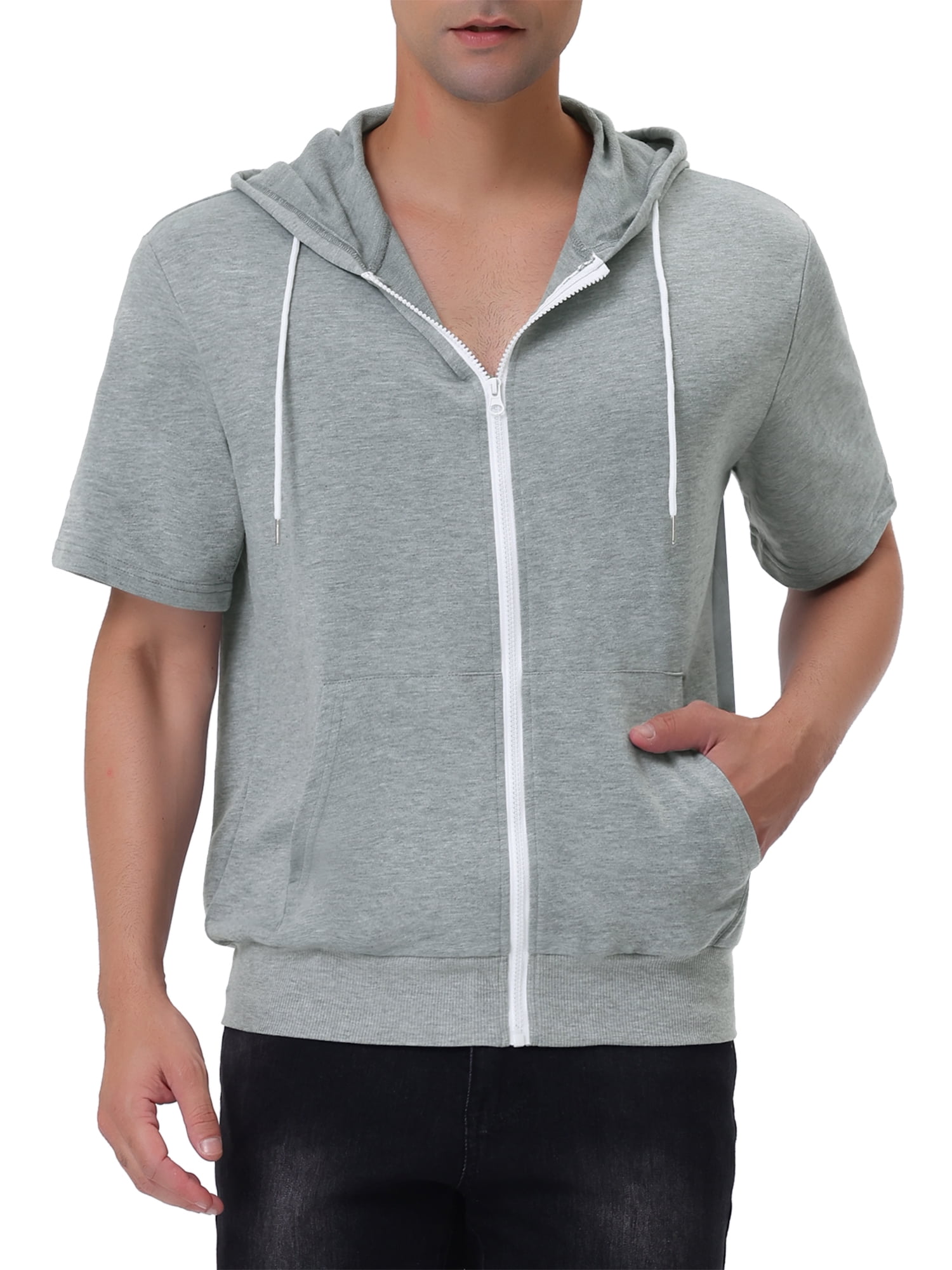 INSPIRE CHIC Men's Short Sleeve Hoodies Solid Color Zip Up Jackets with ...