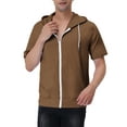 thumbnail image 1 of INSPIRE CHIC Men's Short Sleeve Hoodies Solid Color Zip Up Jackets with Hood M Brown, 1 of 7