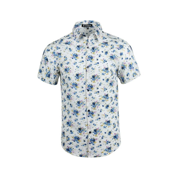 INSPIRE CHIC Men's Short Sleeve Printed Button Front Beach Hawaiian Shirt 46 Blue White