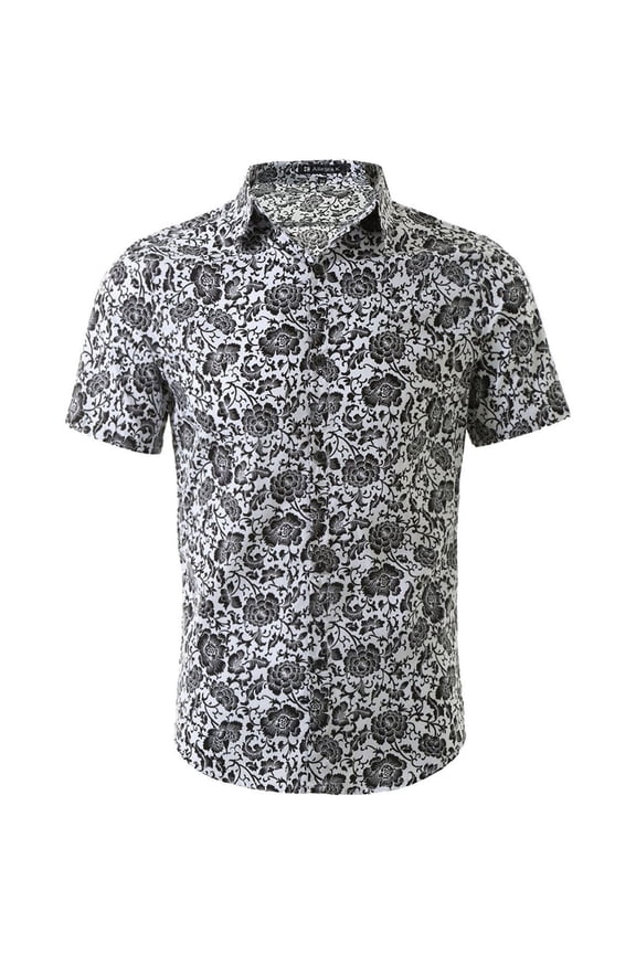 Men's Shirts Short Sleeve Floral Printed Button Front Beach Hawaiian Shirt 34 White