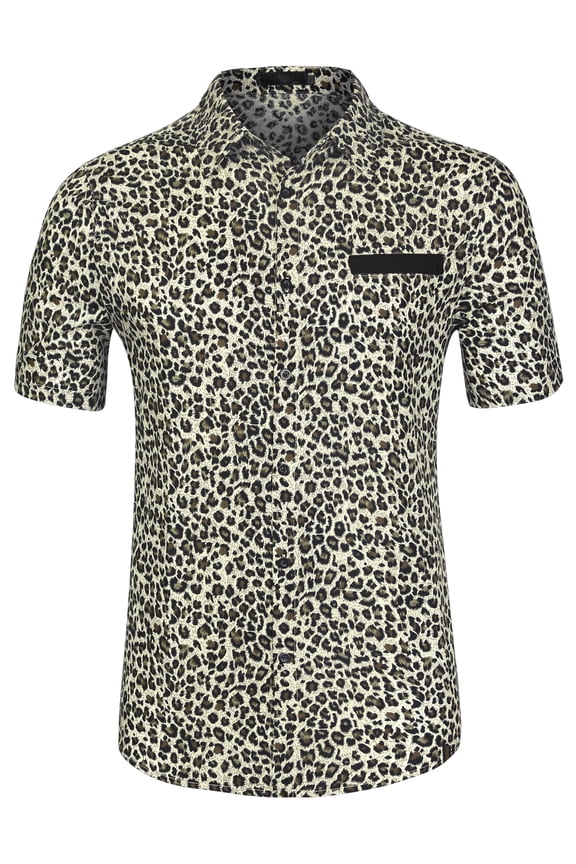 Men's Short Sleeve Shirts Summer Printed Pocket Button Down Shirts