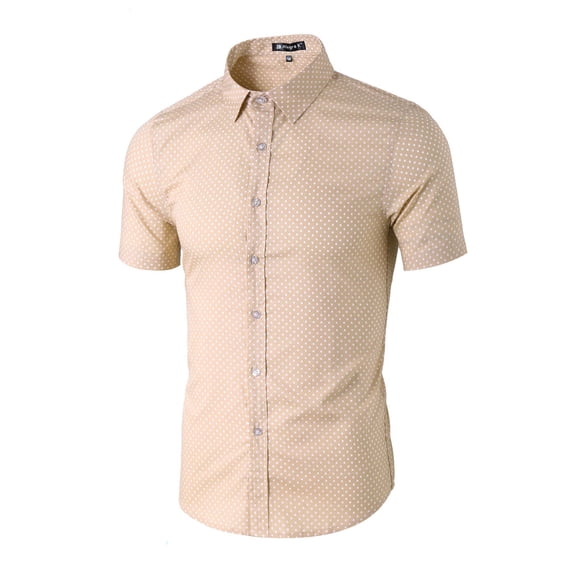 INSPIRE CHIC Men's Shirts Point Collar Short Sleeve Polka Dots Button Down Shirt 46 Sand