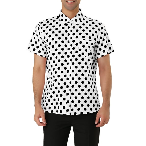 Lars Amadeus Men's Short Sleeves Polka Dots Button Down Shirt