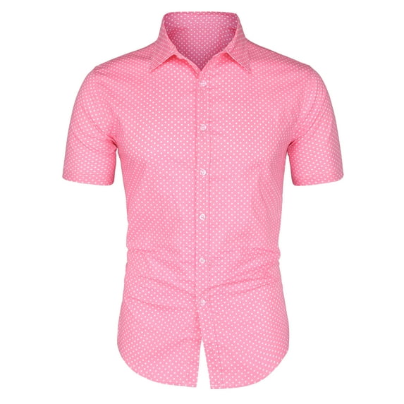 INSPIRE CHIC Men's Shirts Point Collar Short Sleeve Polka Dots Button Down Shirt 34 Pink