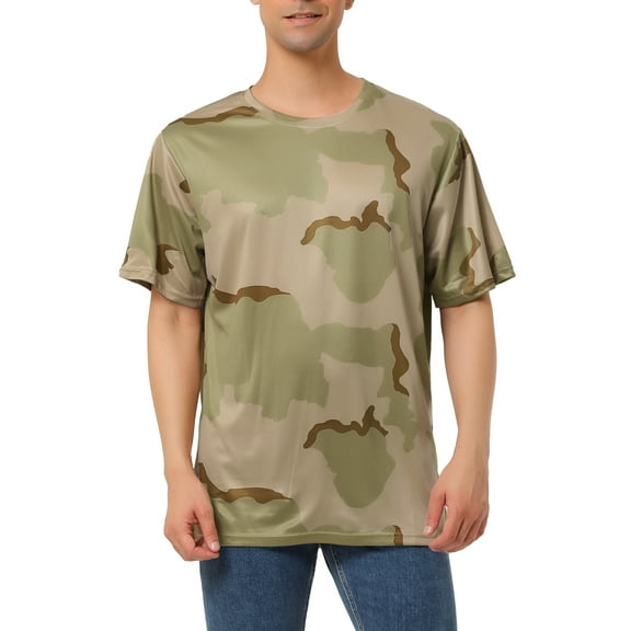 INSPIRE CHIC Men's T-Shirts Snake Print Regular Fit Breathable Short Sleeve Tee 38 Khaki Camouflage