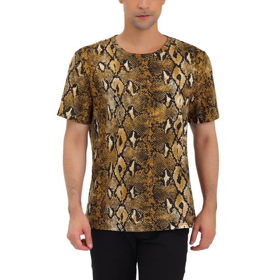 INSPIRE CHIC Men's T-Shirts Snake Print Regular Fit Breathable Short Sleeve Tee 38 Brown Dark