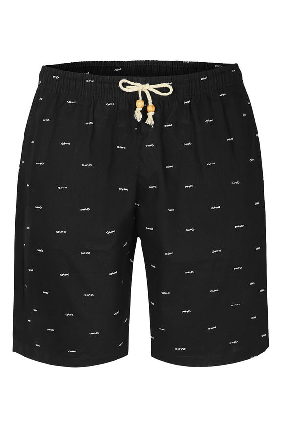 Easter Style Men's Shorts Drawstring Waist Fish Pattern Beach Summer Board Shorts 30 Black