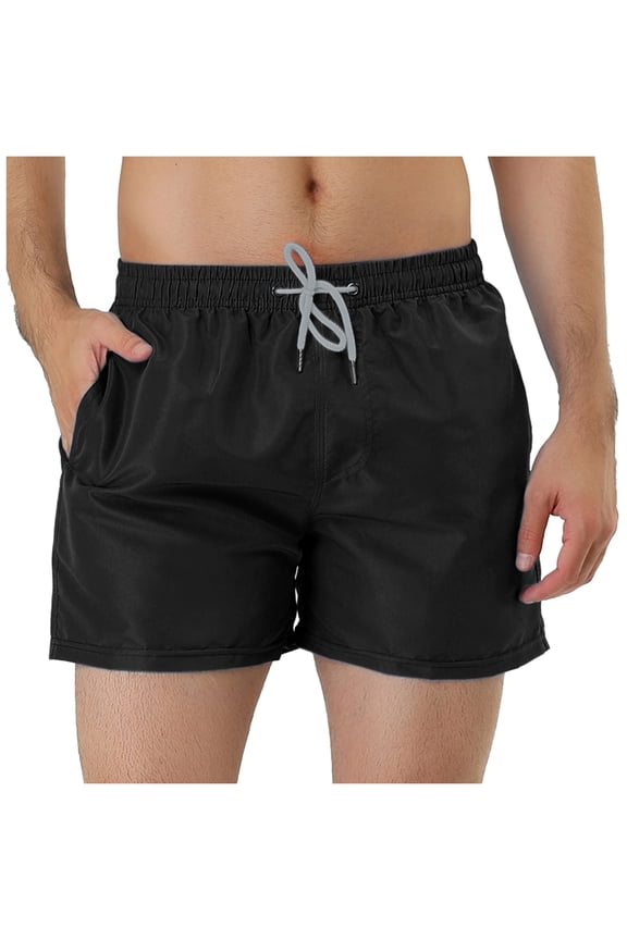 Men's Shorts Drawstring Waist Mesh Lining Board Beach Swimwear 30 Black