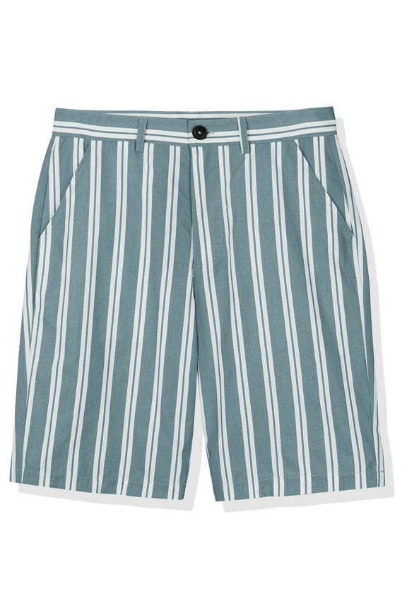 Men's Shorts Flat Front Walk Chino Seersucker Striped Shorts Blue White 32