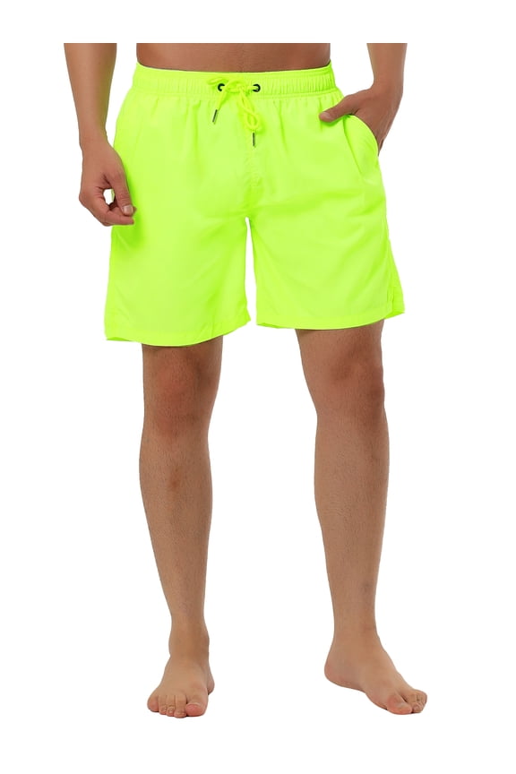 Men's Shorts Solid Beach Shorts Drawstring Surfing Mesh Lining Board Shorts 32 Yellow