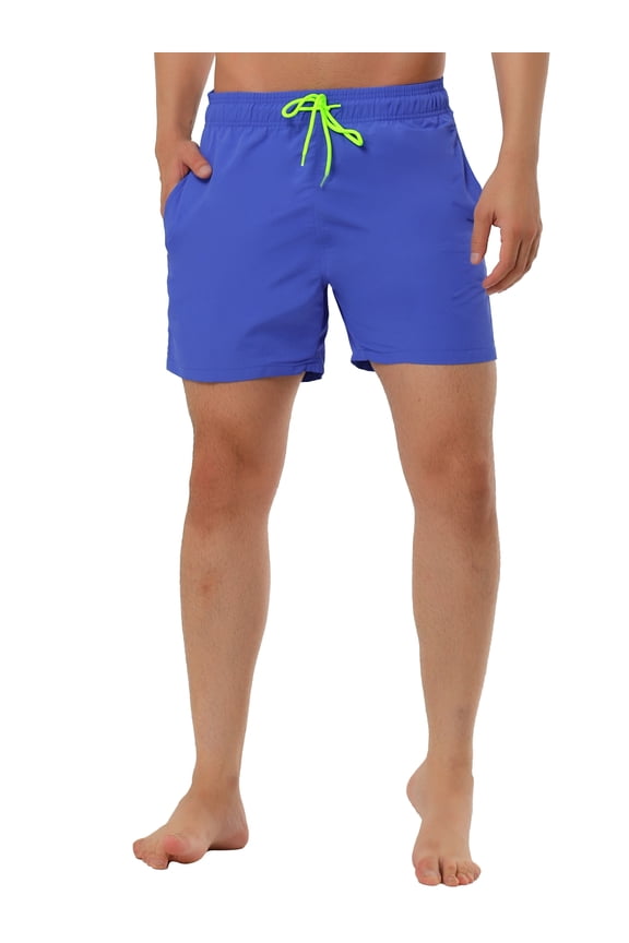 Men's Shorts Summer Beach Shorts Solid Mesh Lining Drawstring Waist Swim Shorts 32 Blue