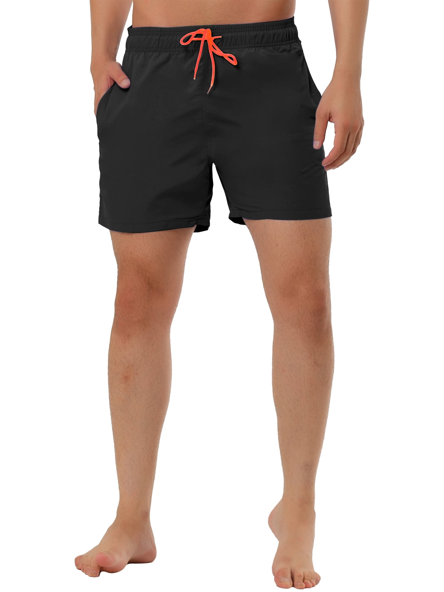 INSPIRE CHIC Father's Day Men's Shorts Summer Beach Shorts Solid Mesh Lining Drawstring Waist Swim Shorts 36 Black