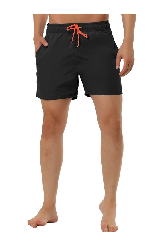 Men's Shorts Summer Beach Shorts Solid Mesh Lining Drawstring Waist Swim Shorts 32 Black