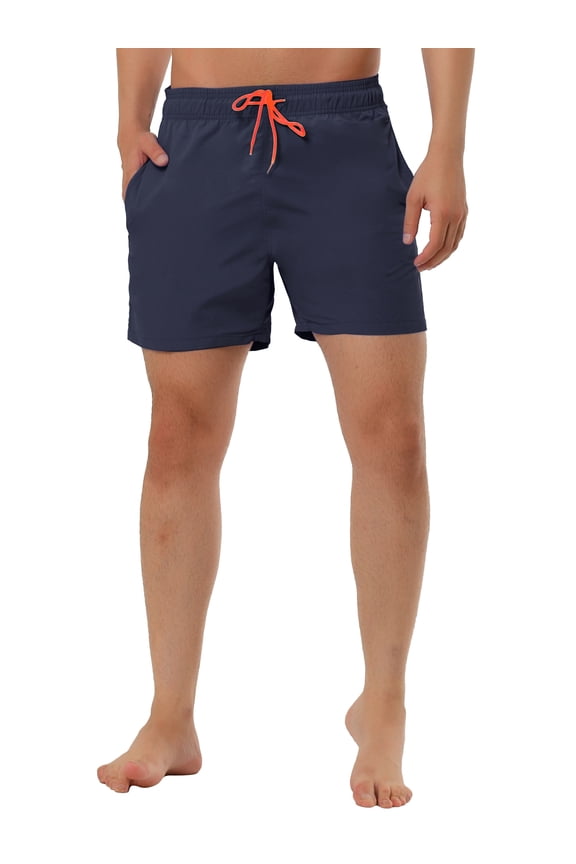Men's Shorts Summer Beach Shorts Solid Mesh Lining Drawstring Waist Swim Shorts 34 Navy Blue