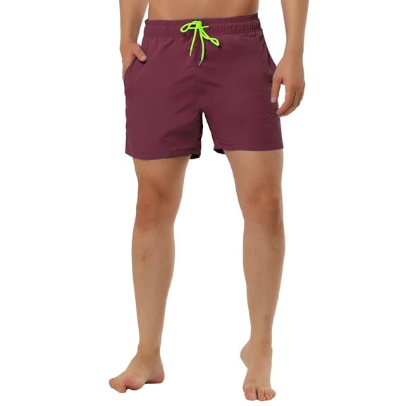 INSPIRE CHIC Men's Shorts Summer Beach Shorts Solid Mesh Lining Drawstring Waist Swim Shorts