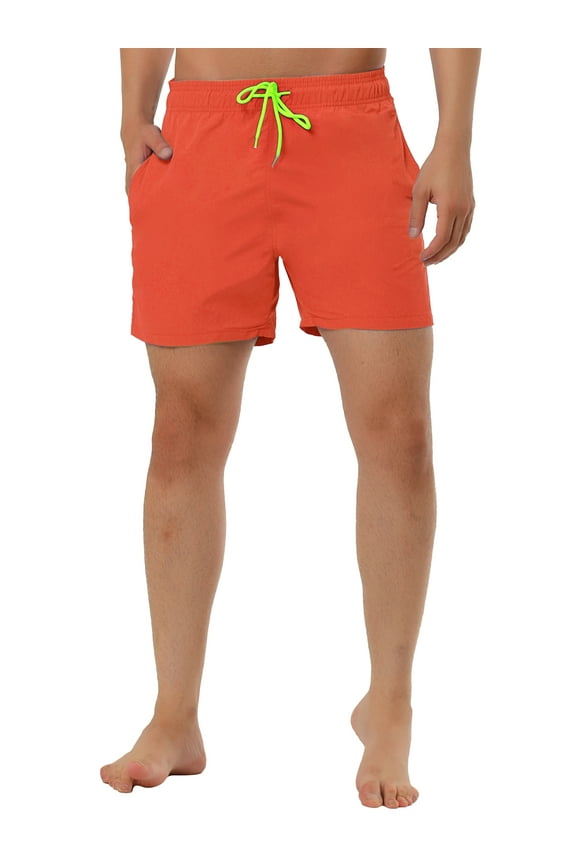 Men's Shorts Summer Beach Shorts Solid Mesh Lining Drawstring Waist Swim Shorts 34 Orange
