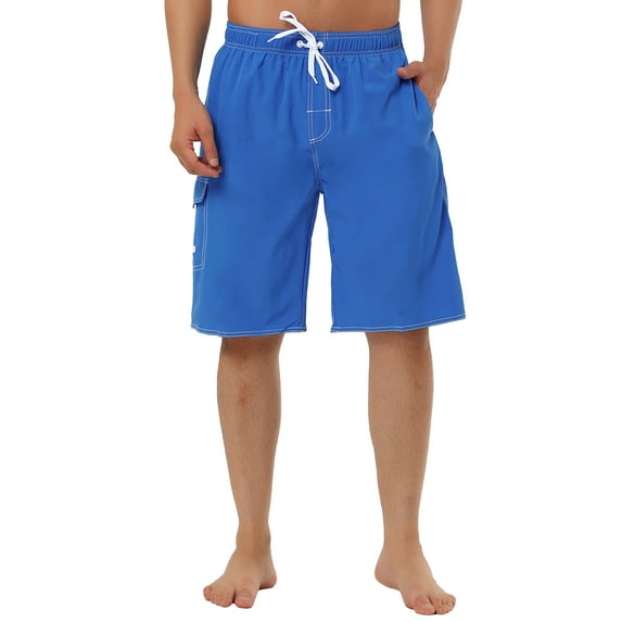 INSPIRE CHIC Men's Shorts Summer Drawstring Elastic Waist Solid Beach Board Swim Shorts 34 Royal Blue