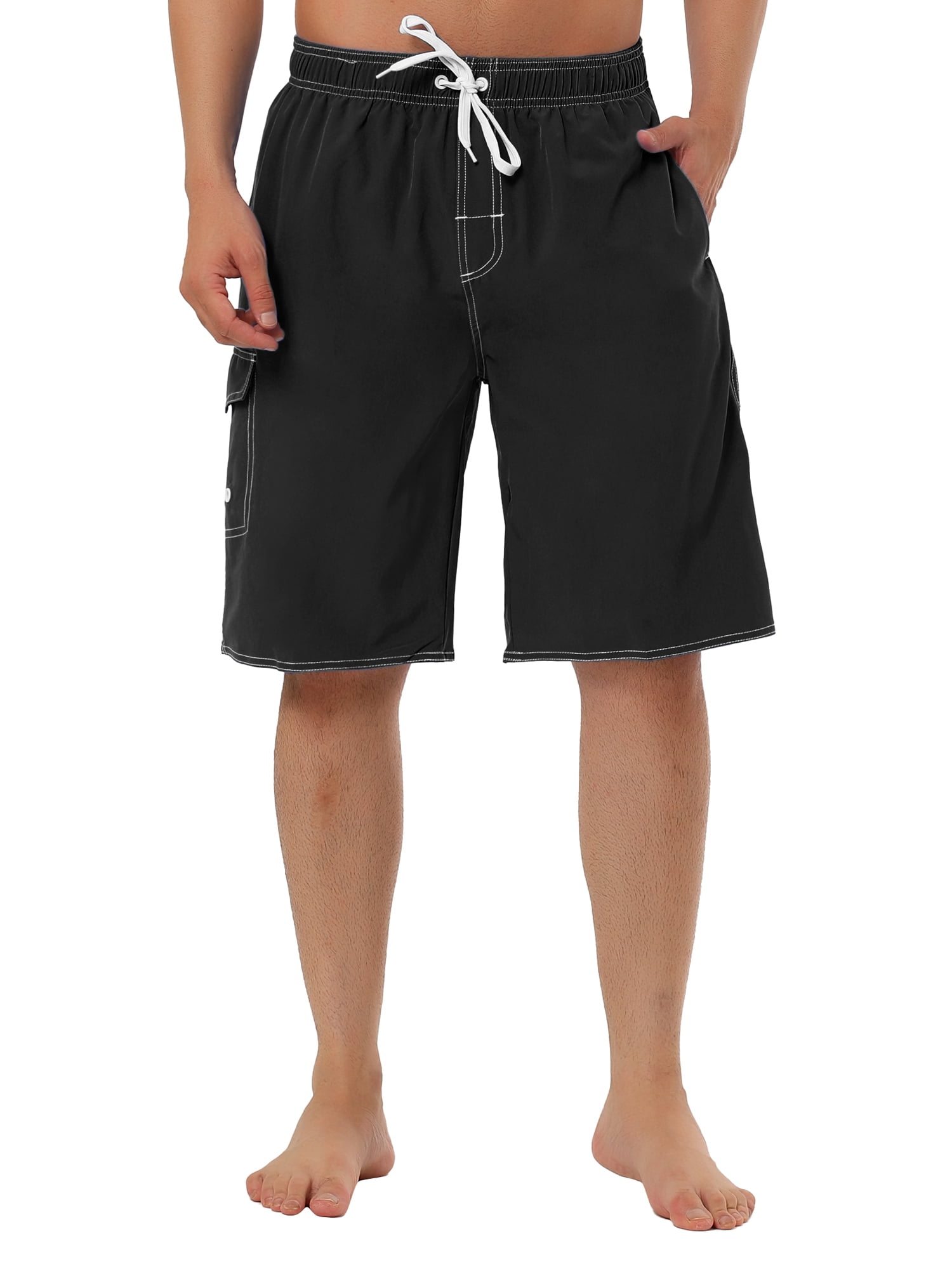INSPIRE CHIC Father's Day Men's Shorts Summer Drawstring Elastic Waist Solid Beach Board Swim Shorts 36 Black