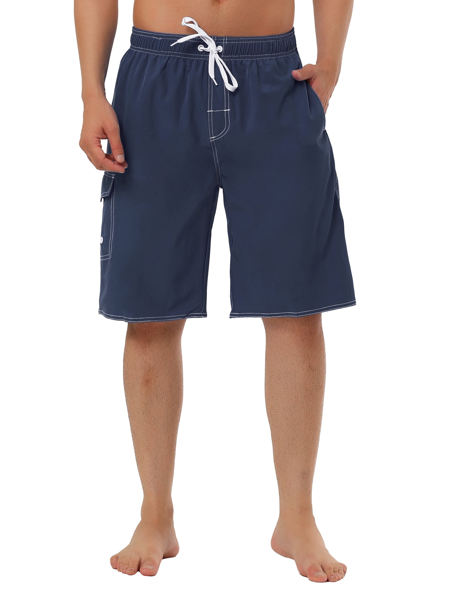 INSPIRE CHIC Father's Day Men's Shorts Summer Drawstring Elastic Waist Solid Beach Board Swim Shorts 36 Dark Blue