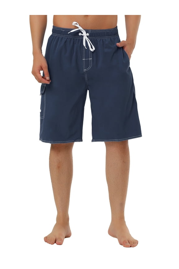 Men's Shorts Summer Drawstring Elastic Waist Solid Beach Board Swim Shorts 34 Dark Blue
