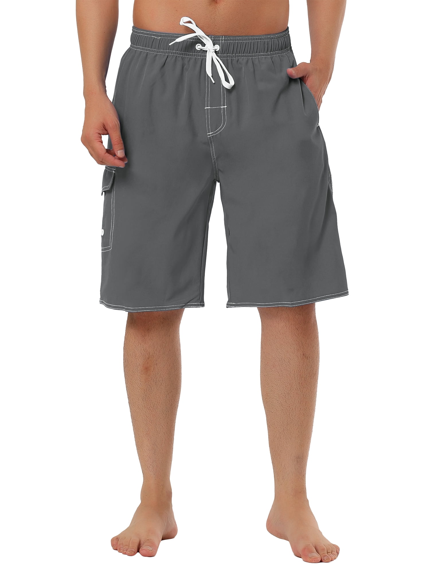 INSPIRE CHIC Father's Day Men's Shorts Summer Drawstring Elastic Waist Solid Beach Board Swim Shorts 36 Gray