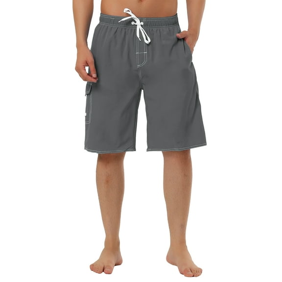INSPIRE CHIC Men's Shorts Summer Drawstring Elastic Waist Solid Beach Board Swim Shorts 36 Gray