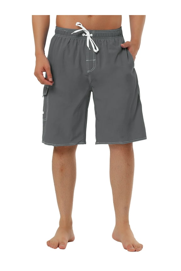 Men's Shorts Summer Drawstring Elastic Waist Solid Beach Board Swim Shorts 34 Gray
