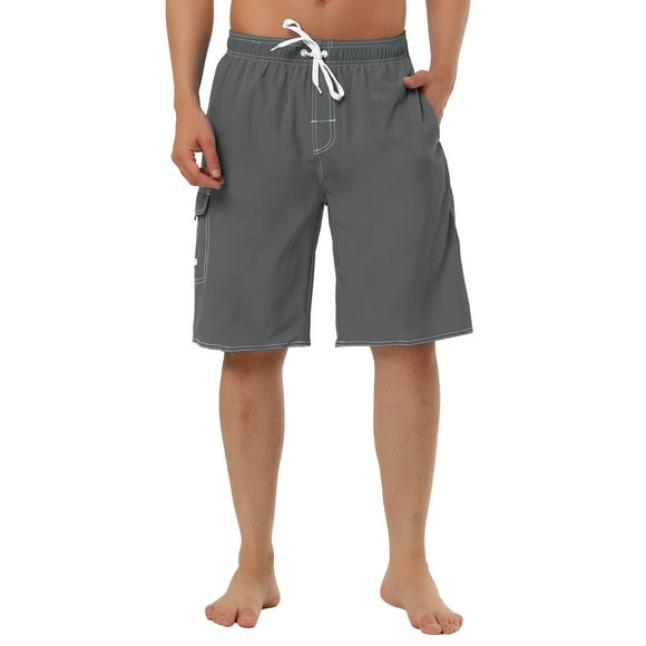 INSPIRE CHIC Men's Shorts Summer Drawstring Elastic Waist Solid Beach Board Swim Shorts 34 Gray