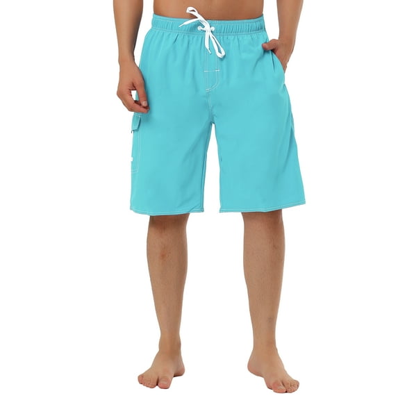 INSPIRE CHIC Men's Shorts Summer Drawstring Elastic Waist Solid Beach Board Swim Shorts 32 Light Blue