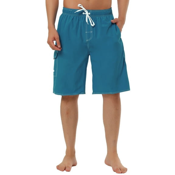 INSPIRE CHIC Men's Shorts Summer Drawstring Elastic Waist Solid Beach Board Swim Shorts 32 Blue