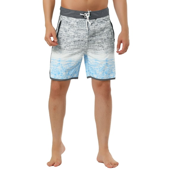 INSPIRE CHIC Men's Shorts Summer Printed Drawstring Color Block Swim Beach Shorts 32 Gray Blue